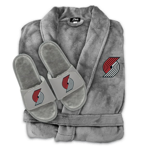 Unisex ISlide  Gray Portland Trail Blazers Faux Fur Slide Sandals & Robe Bundle