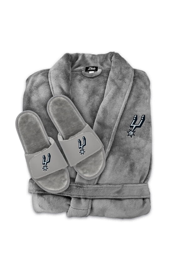 Unisex ISlide Gray San Antonio Spurs Faux Fur Slide Sandals & Robe Bundle