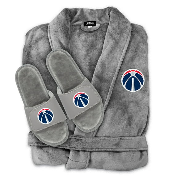 Unisex ISlide Gray Washington Wizards Faux Fur Slide Sandals & Robe Bundle