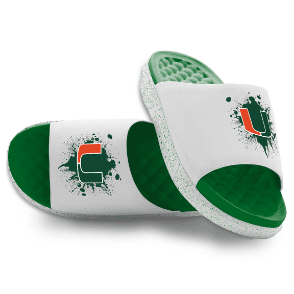 Unisex ISlide  Green/White Miami Hurricanes Centered Logo Splat Motive Slide Sandals
