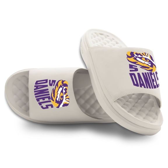 Unisex ISlide Jayden Daniels Cream LSU Tigers Collage Motive Slide Sandals