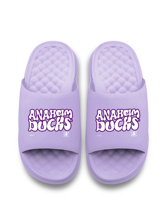 Unisex ISlide Lavender Anaheim Ducks Bubble Letters Motive Slide Sandals