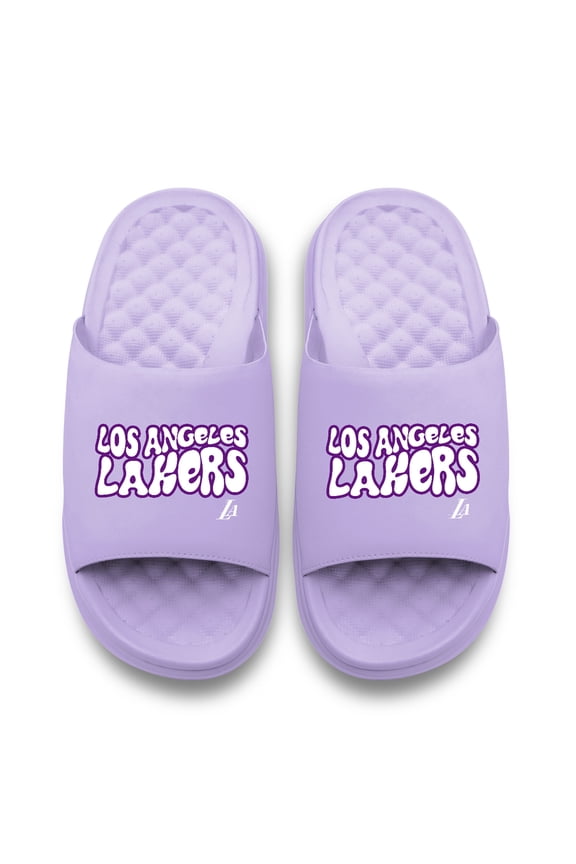 Unisex ISlide Lavender Los Angeles Lakers Bubble Letters Motive Slide Sandals