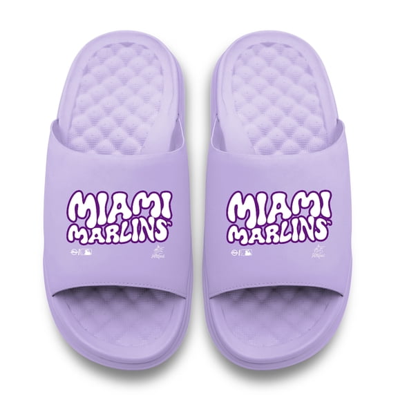 Unisex ISlide Lavender Miami Marlins Bubble Letters Motive Slide Sandals