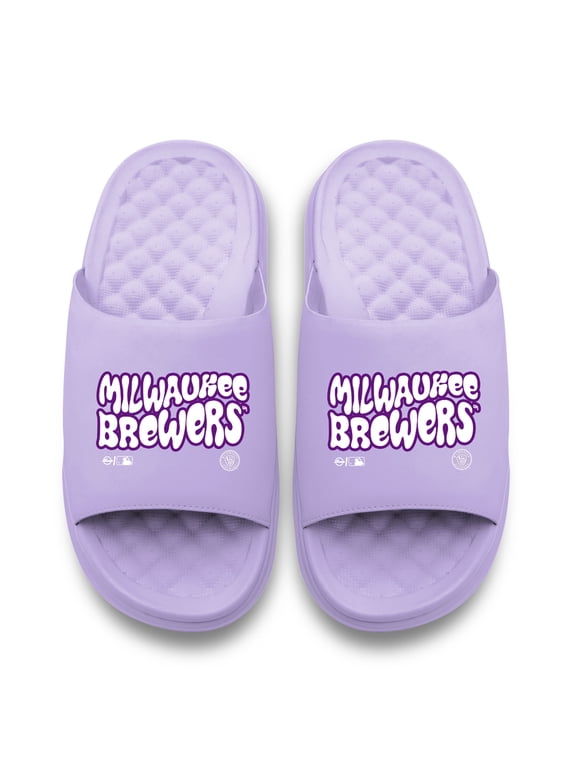 Unisex ISlide Lavender Milwaukee Brewers Bubble Letters Motive Slide Sandals