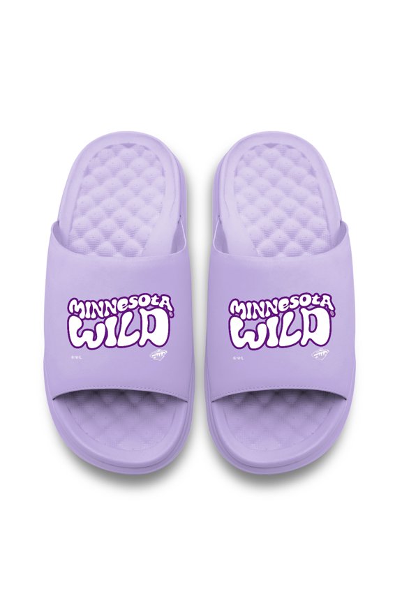 Unisex ISlide Lavender Minnesota Wild Bubble Letters Motive Slide Sandals