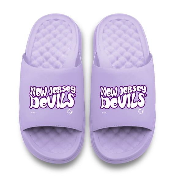 Unisex ISlide Lavender New Jersey Devils Bubble Letters Motive Slide Sandals