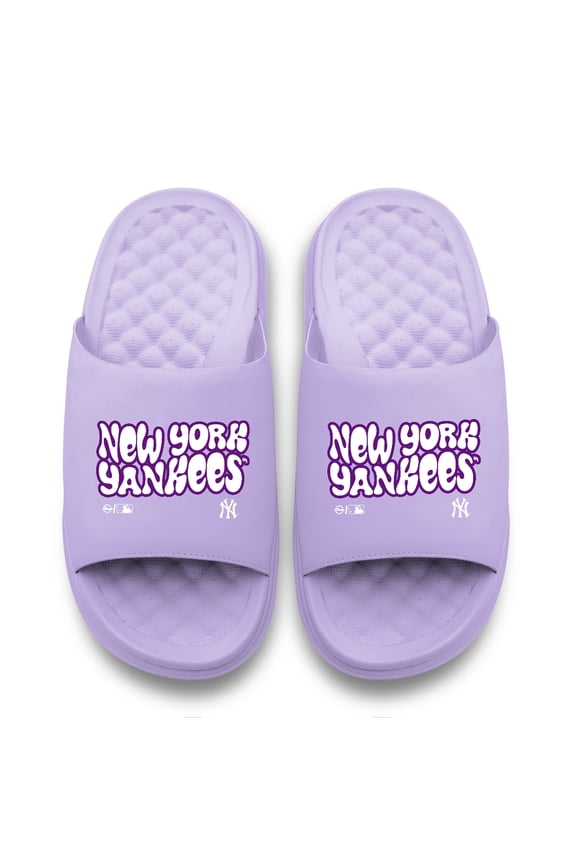 Unisex ISlide Lavender New York Yankees Bubble Letters Motive Slide Sandals