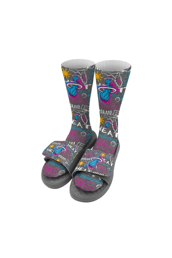 Unisex ISlide Miami Heat Chalk Socks & Slide Sandals Bundle