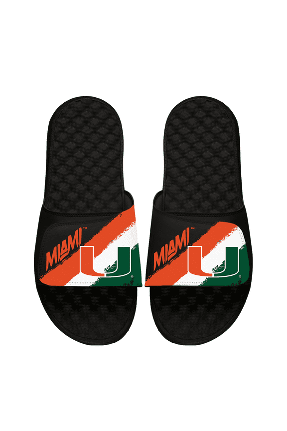 Unisex ISlide Miami Hurricanes Paint Stripes Slide Sandals