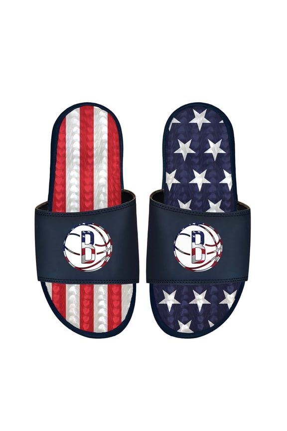 Unisex ISlide Navy Brooklyn Nets Americana Gel Slide Sandals