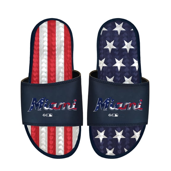 Unisex ISlide Navy Miami Marlins Americana Gel Slide Sandals
