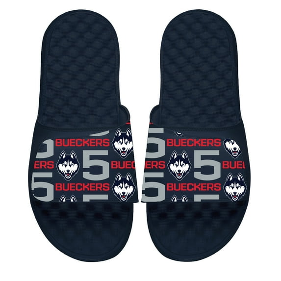 Unisex-ISlide Paige Bueckers Navy UConn Huskies Team Pattern Slide Sandals