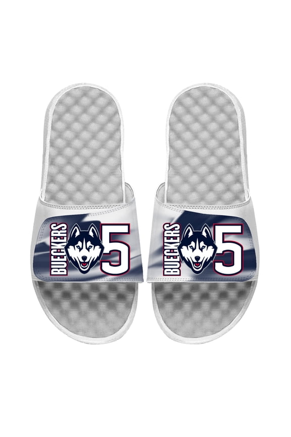 Unisex-ISlide Paige Bueckers White UConn Huskies Name & Number Slide Sandals