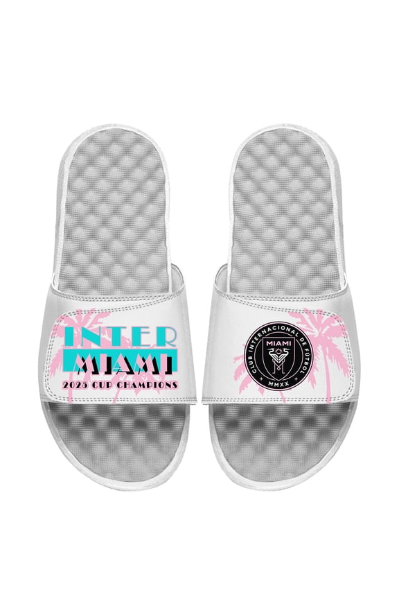 Unisex ISlide White Inter Miami CF 2025 MLS Cup Champions Palm Tree Slide Sandals