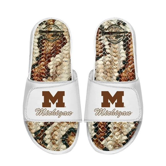 Unisex ISlide White Michigan Wolverines Stacked Snake Gel Slide Sandals