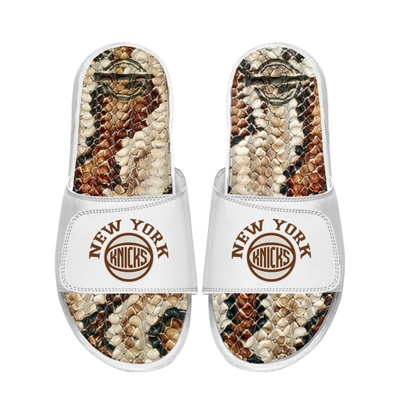 Unisex ISlide White New York Knicks Stacked Snake Gel Slide Sandals
