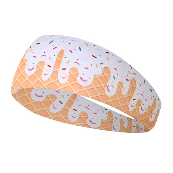 Unisex Ice Cream Print Sports Headband - Stretchy Wide Sweat Wicking Yoga Band for Men Women - Non-Slip Elastic Running Hair Wrap White