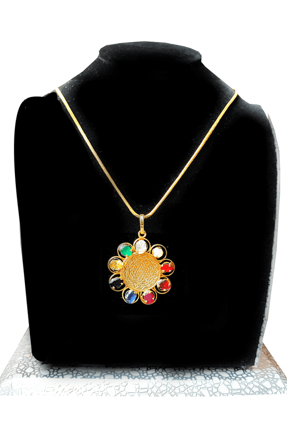 Unisex Indian Spiritual Navratna Pendant Necklace For Spiritual Growth & Energy