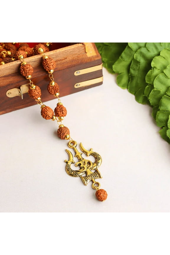 Unisex Indian Spiritual Rudraksha Trishul Pendant Necklace For Spiritual Growth & Energy