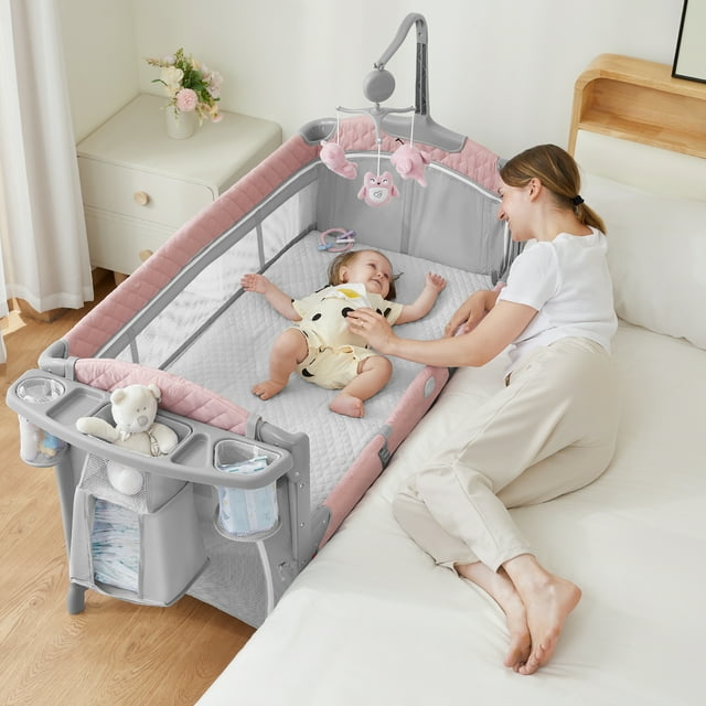 Unisex Infant Flat Bedside Sleeper with Wheels and Floding