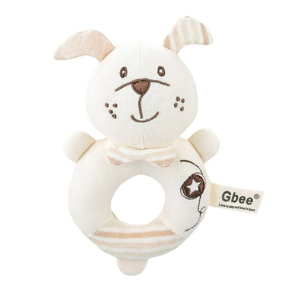 Unisex Infant Rattle Toy, Nursery Sensory Animal Plush Made with Cotton Shell and Polyester Fill, Sweet Bear, Bunny, or Dog Stuffed Animals for Babies (E)