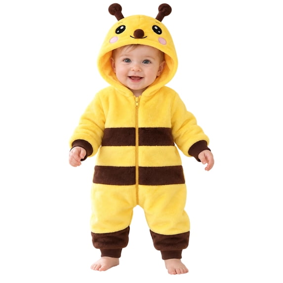 Unisex Toddler Animal Flannel Hooded Romper Jumpsuit, Fall Winter Warm Soft One-Piece Onesie, Machine Washable,1-3 Months