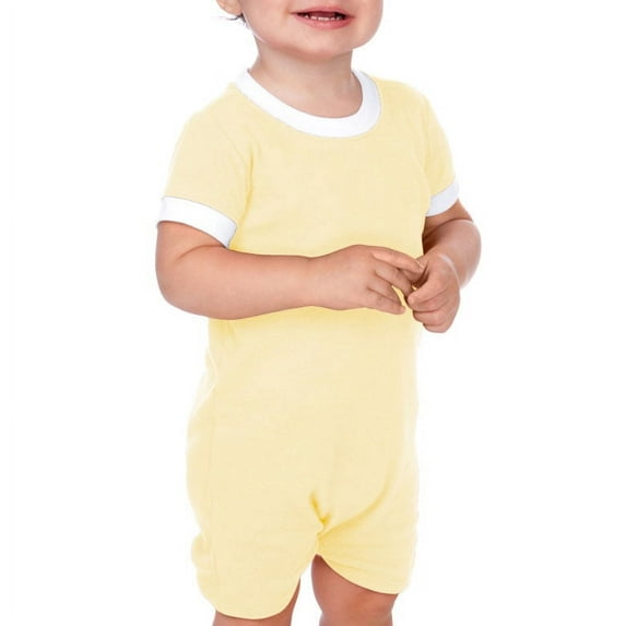 Unisex Infants Scoop Neck Short Sleeve Romper Lemon/White 24M
