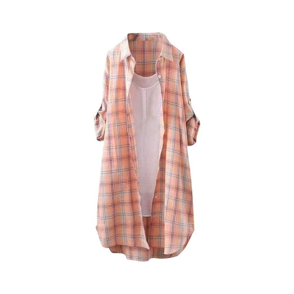 Unisex-Inspired Plaid Overshirt, Lightweight Loose Fit Cardigan with Button Details & Sun-Protective Fabric for Urban Streetwear,Watermelon Red 2XL