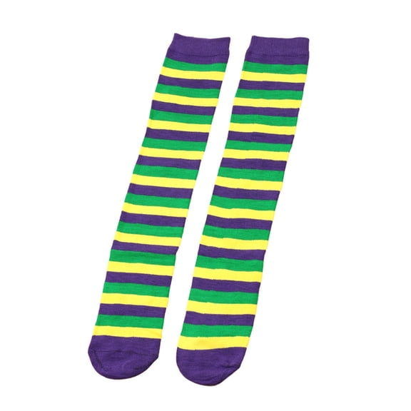 Unisex Irish Striped Socks - Purple/Yellow/Green Three-Color Mid-Calf/Knee-High Carnival Socks, Purple