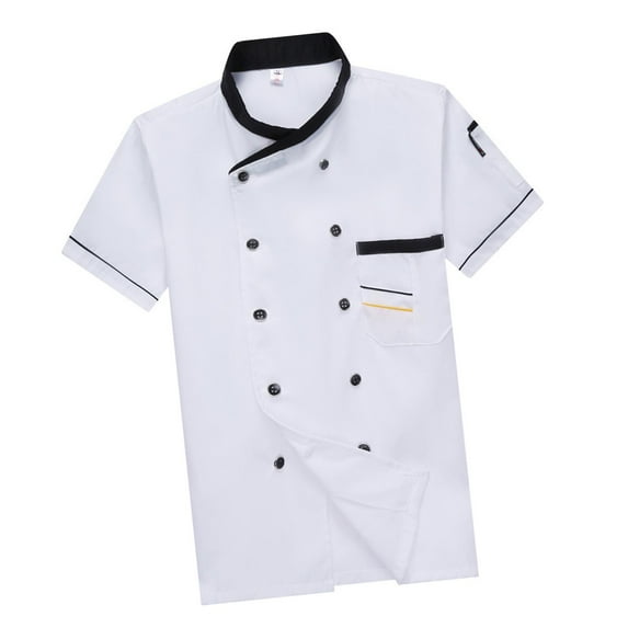 Unisex Jacket Men Women Waiter Waitress Comfortable Short Sleeve Shirt Coat Breathable Work Wear Chef Clothes for Cooking Cafe XL Size White