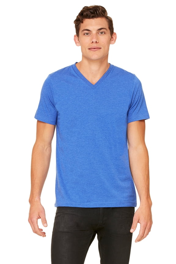 Unisex Jersey S/S V-Neck Tee , 3005CVC , HTHR TRUE ROYAL , X-Large