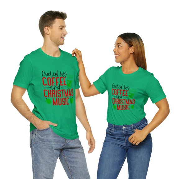 Unisex Jersey Short Sleeve T-Shirt Fueled by Coffee And Christmas Music