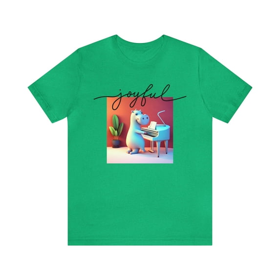 Unisex Jersey Short Sleeve T-shirt Joyful Tiny Cute Hippo Playing Piano