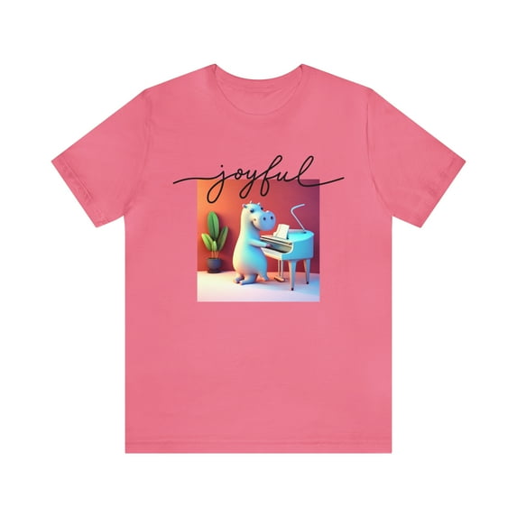 Unisex Jersey Short Sleeve T-shirt Joyful Tiny Cute Hippo Playing Piano