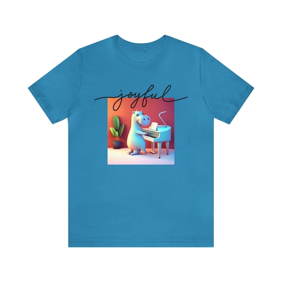 Unisex Jersey Short Sleeve T-shirt Joyful Tiny Cute Hippo Playing Piano