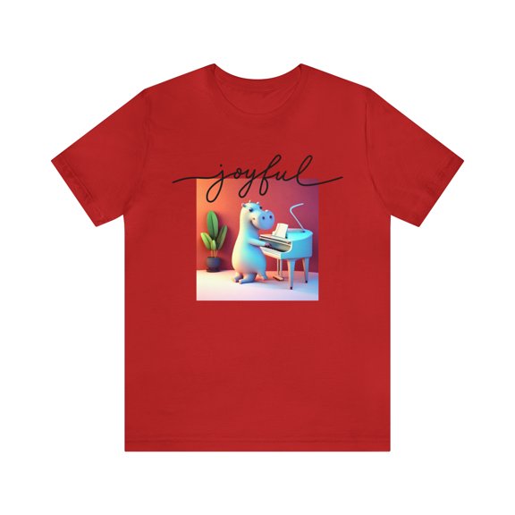 Unisex Jersey Short Sleeve T-shirt Joyful Tiny Cute Hippo Playing Piano