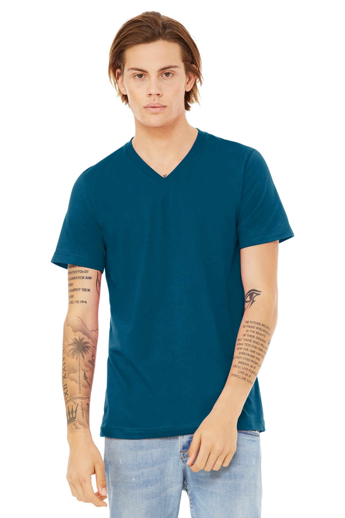 Unisex Jersey V-Neck T-Shirt, Short Sleeve, DEEP TEAL, Size L