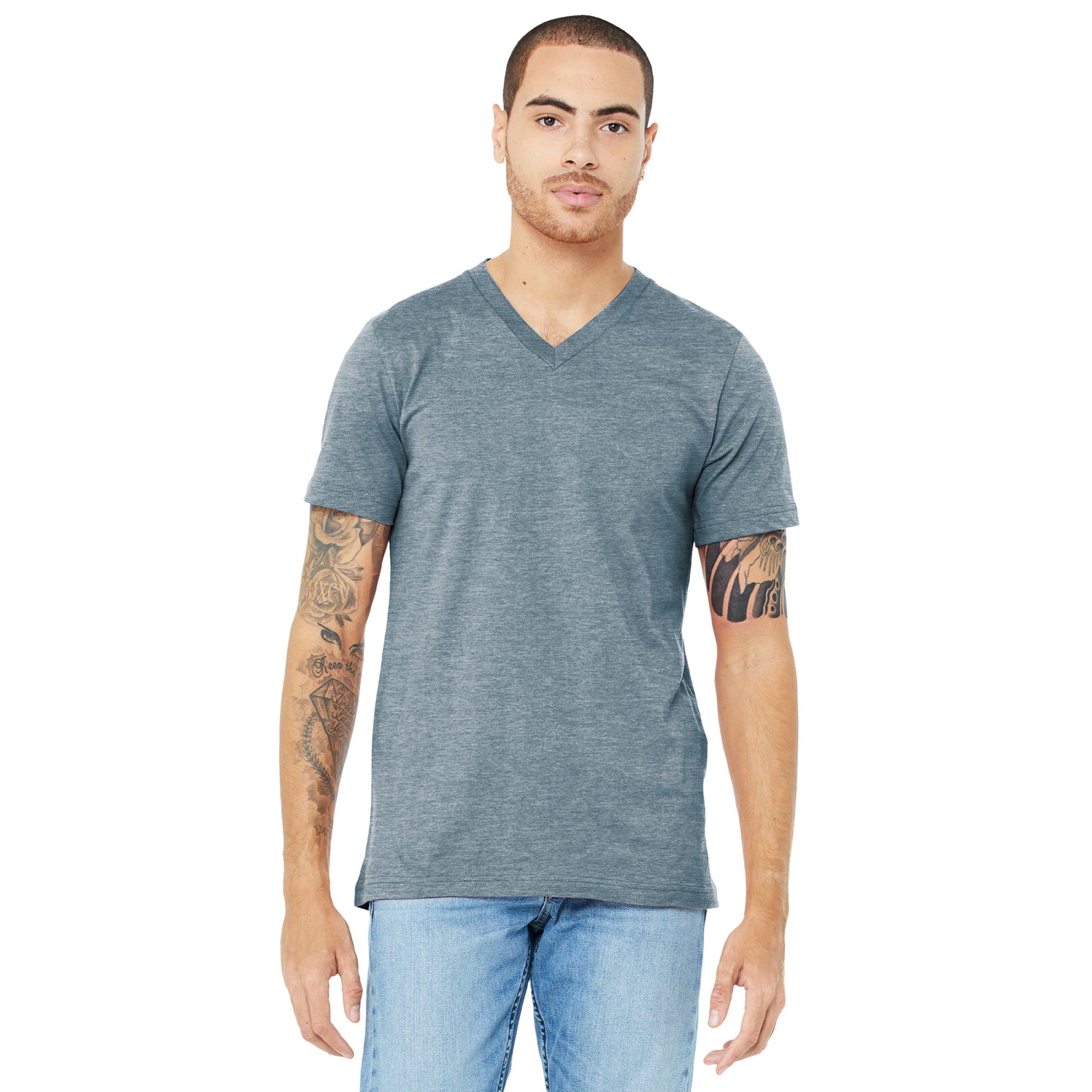 Saint Louis Unisex V-Neck T in Heather Slate (X-Small)