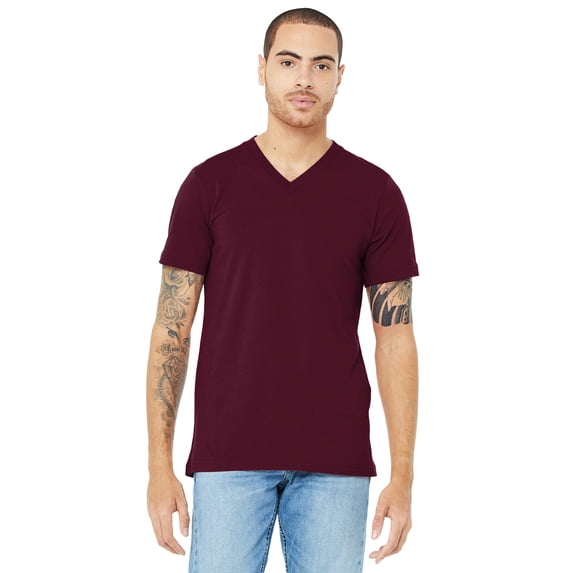 Unisex Jersey Short-Sleeve V-Neck T-Shirt - MAROON - L