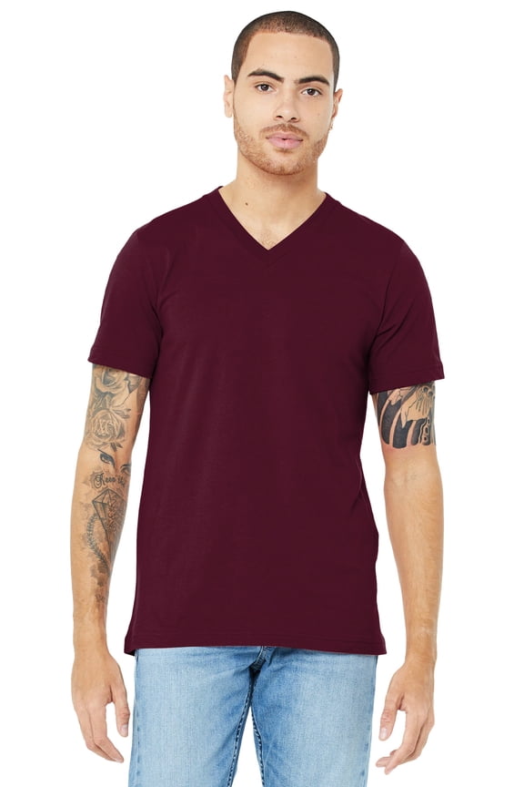 Unisex Jersey Short-Sleeve V-Neck T-Shirt - MAROON - L