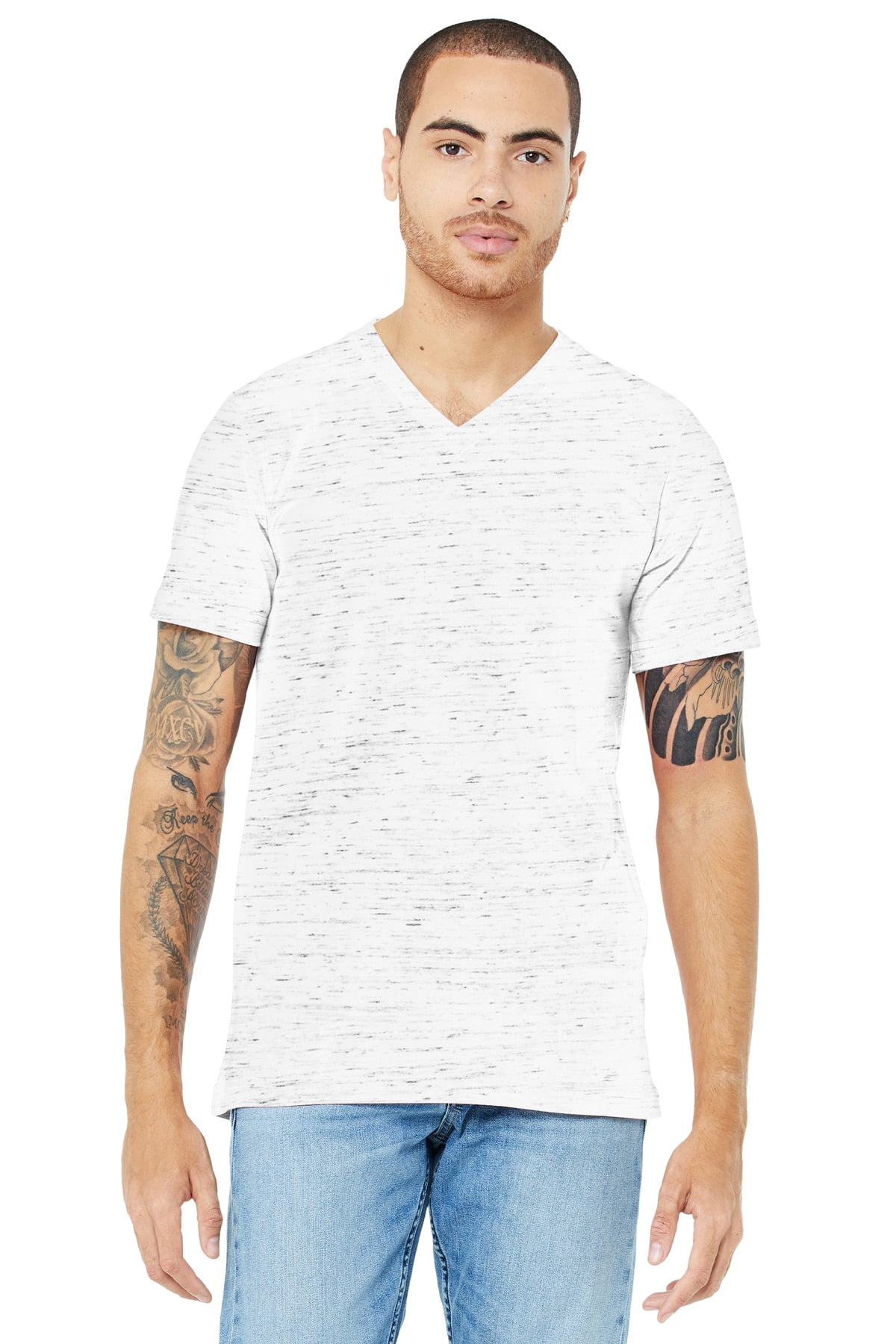 Unisex Jersey Short-Sleeve V-Neck T-Shirt - WHITE MARBLE - M