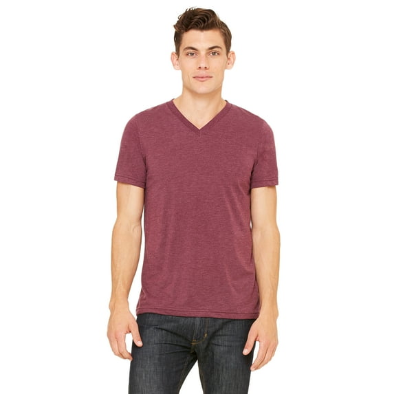 Bella+Canvas 3415C Unisex Triblend ShortSleeve VNeck TShirt, Maroon Triblend, L, Pack Of 10, Tshirts for Women
