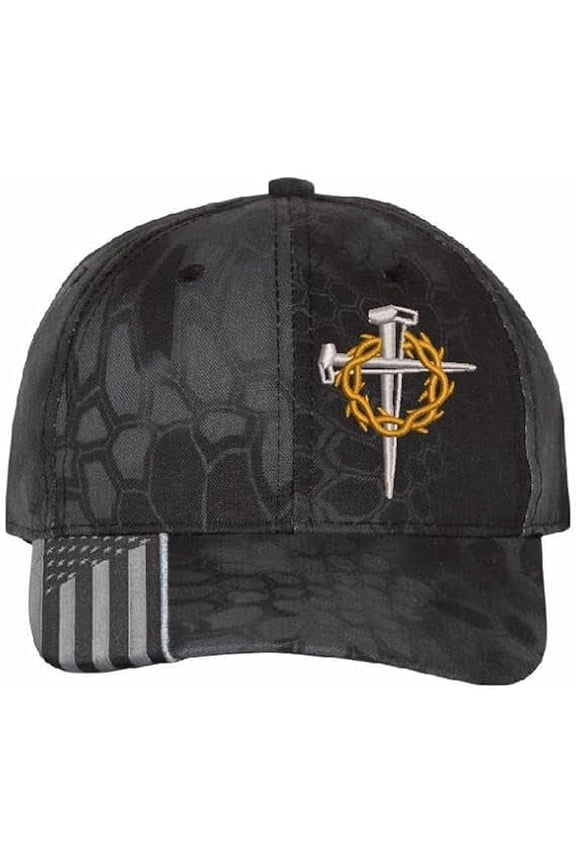 Unisex Jesus 3-Nail Cross Hat | Adjustable American Flag Christian Baseball Cap | Religious Casual Headwear(Black X 1 PCS)