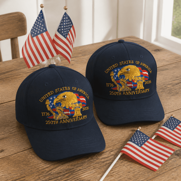 250th Anniversary Cap 2 Hats and 4 Flags Family Set, Adjustable Retro Bald Eagle Patriotic Hat for Men Women, Use 3D Embroidered Patch