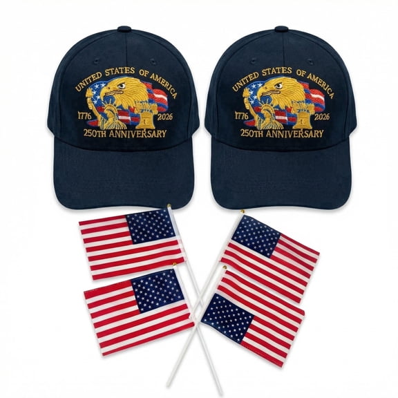 250th Anniversary Cap 2 Hats and 4 Flags Family Set, Adjustable Retro Bald Eagle Patriotic Hat for Men Women, Use 3D Embroidered Patch