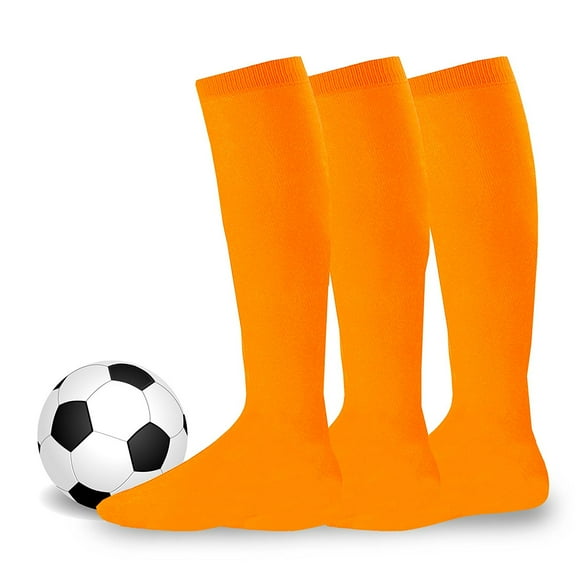 Unisex Junior Teen Softball Baseball Soccer Team Sports Cushion Acrylic Knee High Socks 3 Pair Orange