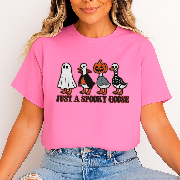 Unisex “Just a Spooky Goose” T-Shirt, 100% Cotton – Cute Halloween Goose Graphic, Soft Crewneck, Short Sleeve, Gift for Halloween