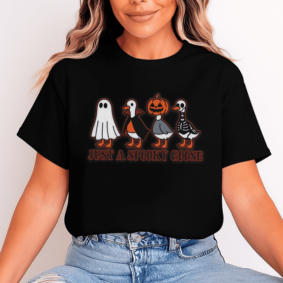 Unisex “Just a Spooky Goose” T-Shirt, 100% Cotton – Cute Halloween Goose Graphic, Soft Crewneck, Short Sleeve, Gift for Halloween