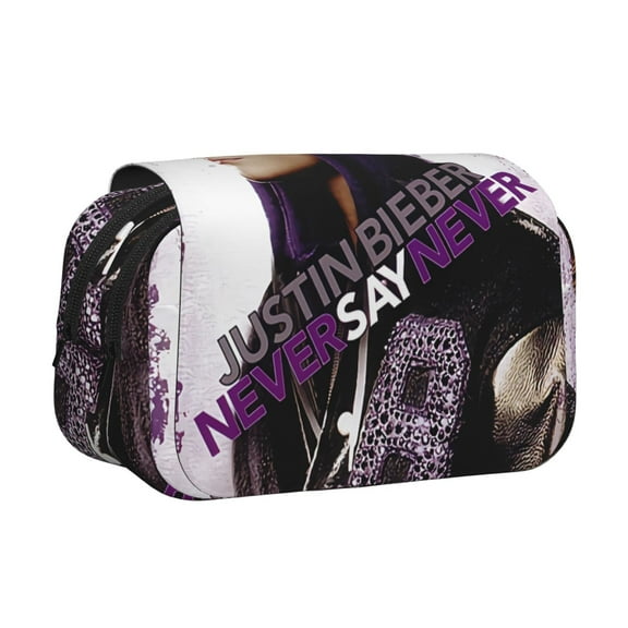 Unisex Justin Bieber Never Say Never Double Clamshell Pen Case Pouch Pencil Case Box Stationery Organizer Marker Bag